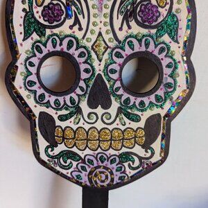 OOAK Skull Halloween Wood Mask Dia Muertos Masquerade Artist Costume DDLM DOTD